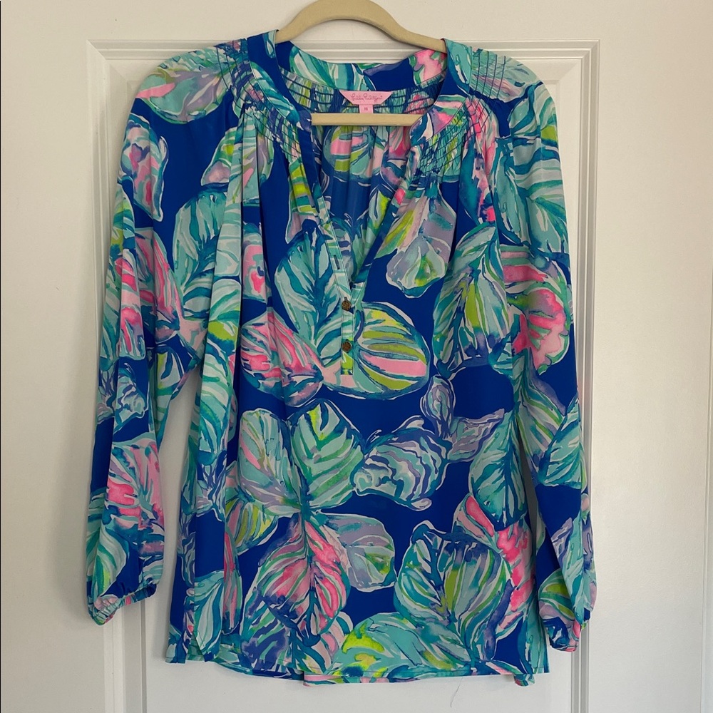 Lilly Pulitzer Tropical Blue and Pink Blouse